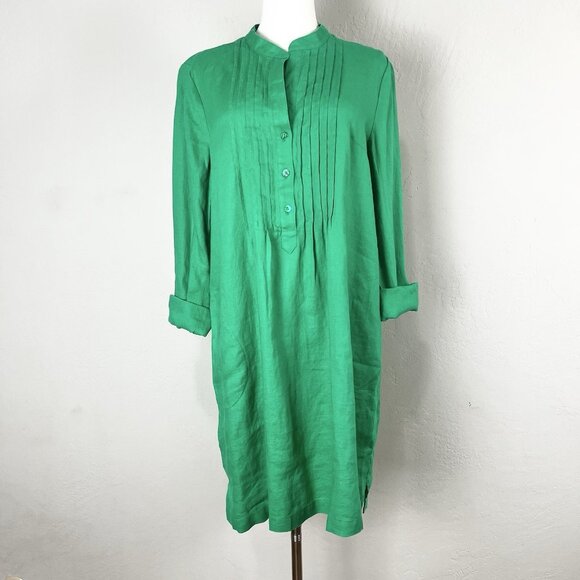 Lilly Pulitzer Rhoda Long Sleeve Popover Dress 100% Linen Green Pintuck Size 8 - Picture 1 of 12